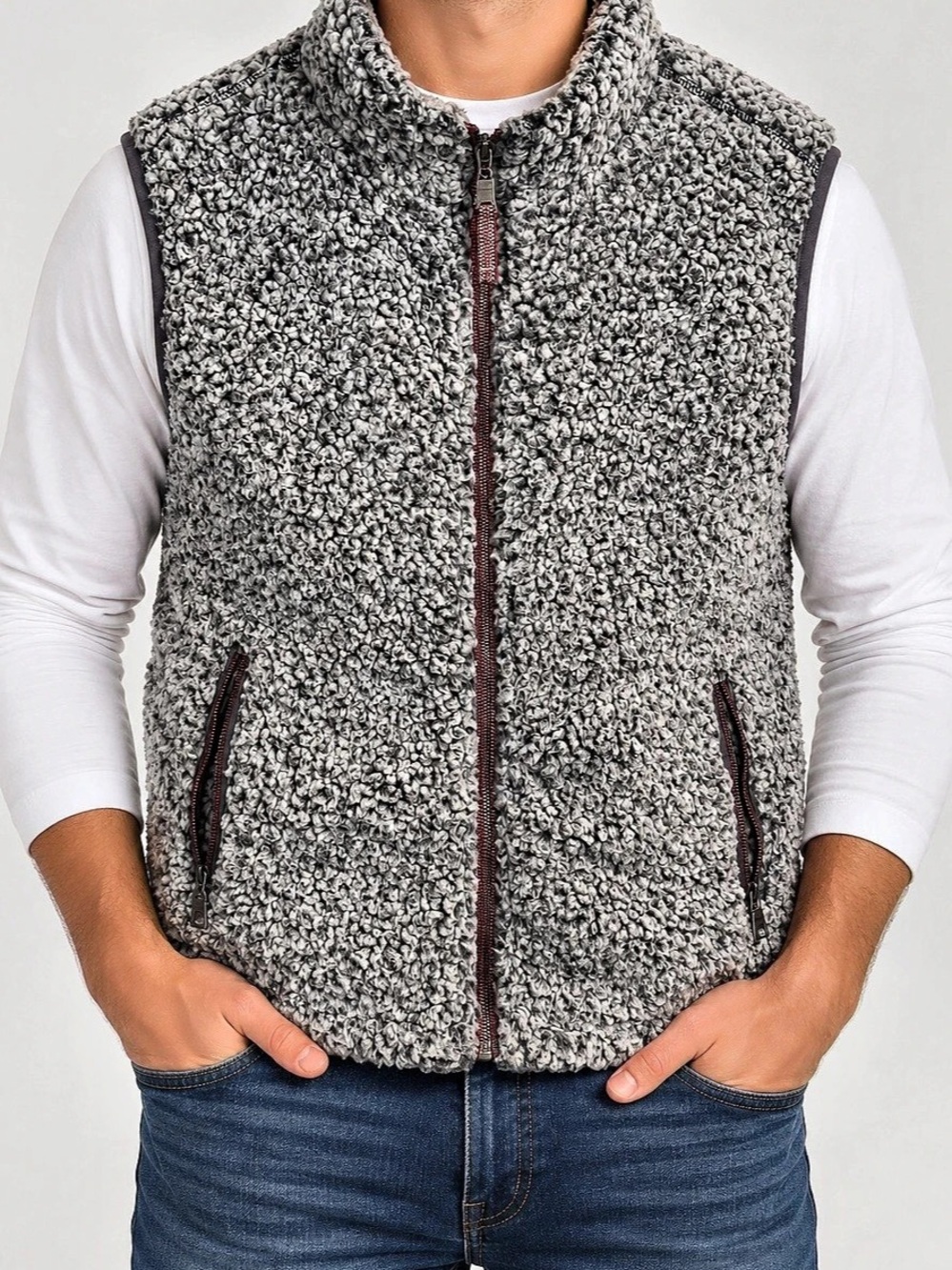 True Grit Men’s Large Gray Sherpa Fleece Vest Full Zip Outdoor Jacket Gorpcore